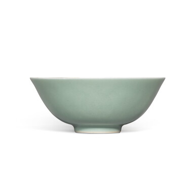 View full screen - View 1 of Lot 214. An incised celadon-glazed 'medallion' bowl, Seal mark and period of Qianlong.