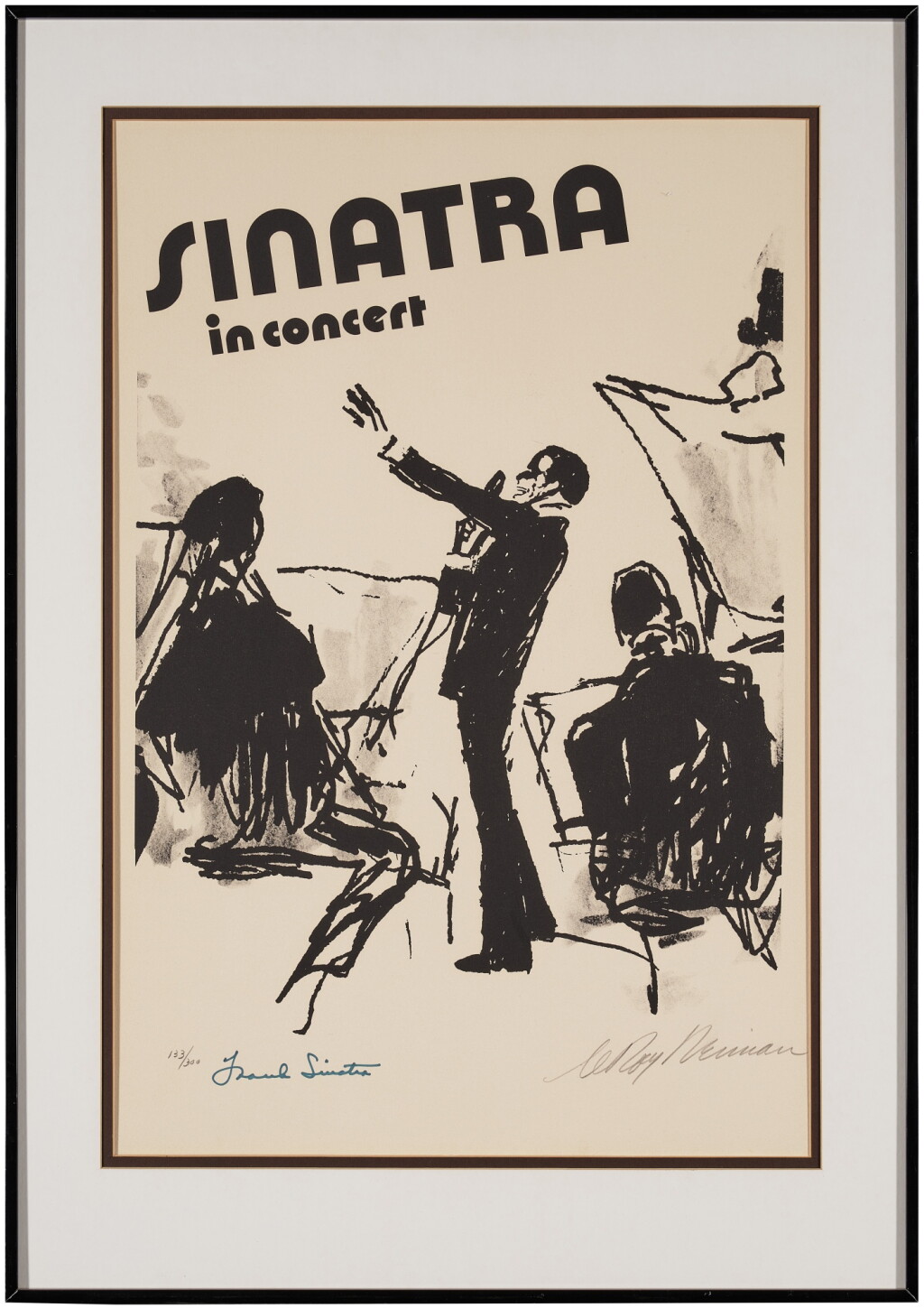View full screen - View 1 of Lot 6. Frank Sinatra | A poster by LeRoy Neiman, signed by Ol' Blue Eyes.