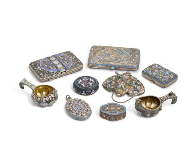 View full screen - View 1 of Lot 124. A GROUP OF SIX RUSSIAN ENAMELS, VARIOUS MAKERS, LATE 19TH/EARLY 20TH CENT.