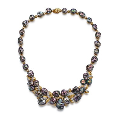 View full screen - View 1 of Lot 2019. Cultured Pearl and Diamond Necklace | 養殖珍珠 配 鑽石 項鍊.
