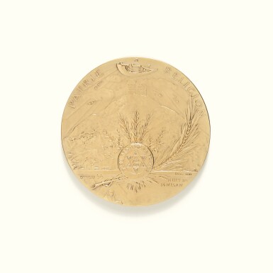View full screen - View 1 of Lot 66. A FRENCH SILVER-GILT MEDAL FROM THE CONSISTOIRE CENTRAL DES ISRAELITES DE FRANCE, SIGNED STERN, DATED 1907.