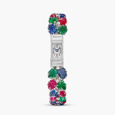 View full screen - View 1 of Lot 1824. Coloured Stone and Diamond 'Tutti Frutti' Wristwatch | 卡地亞 | 寶石 配 鑽石「水果錦囊」腕錶.
