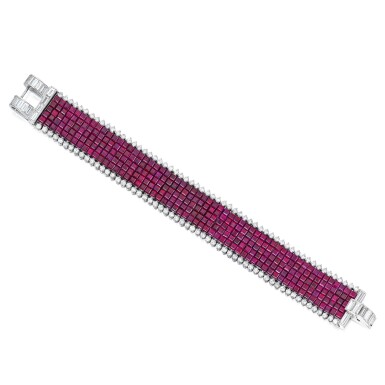 View full screen - View 1 of Lot 79. Van Cleef & Arpels | Mystery-Set Ruby and Diamond Bracelet.