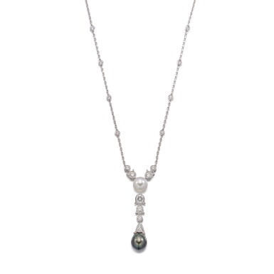 View full screen - View 1 of Lot 378. Cultured Pearl and Diamond Pendent Necklace | 卡地亞 | 養殖珍珠 配 鑽石 項鏈.