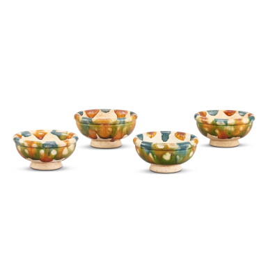 View full screen - View 1 of Lot 314. Four sancai cups, Tang dynasty 唐 三彩小盃一組四件.