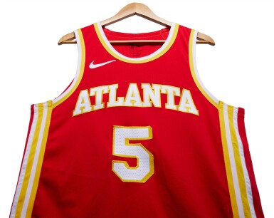 View full screen - View 1 of Lot 97. Dejounte Murray Atlanta Hawks 2023-2024 Game Worn Icon Edition Jersey | Matched to 2 Games.