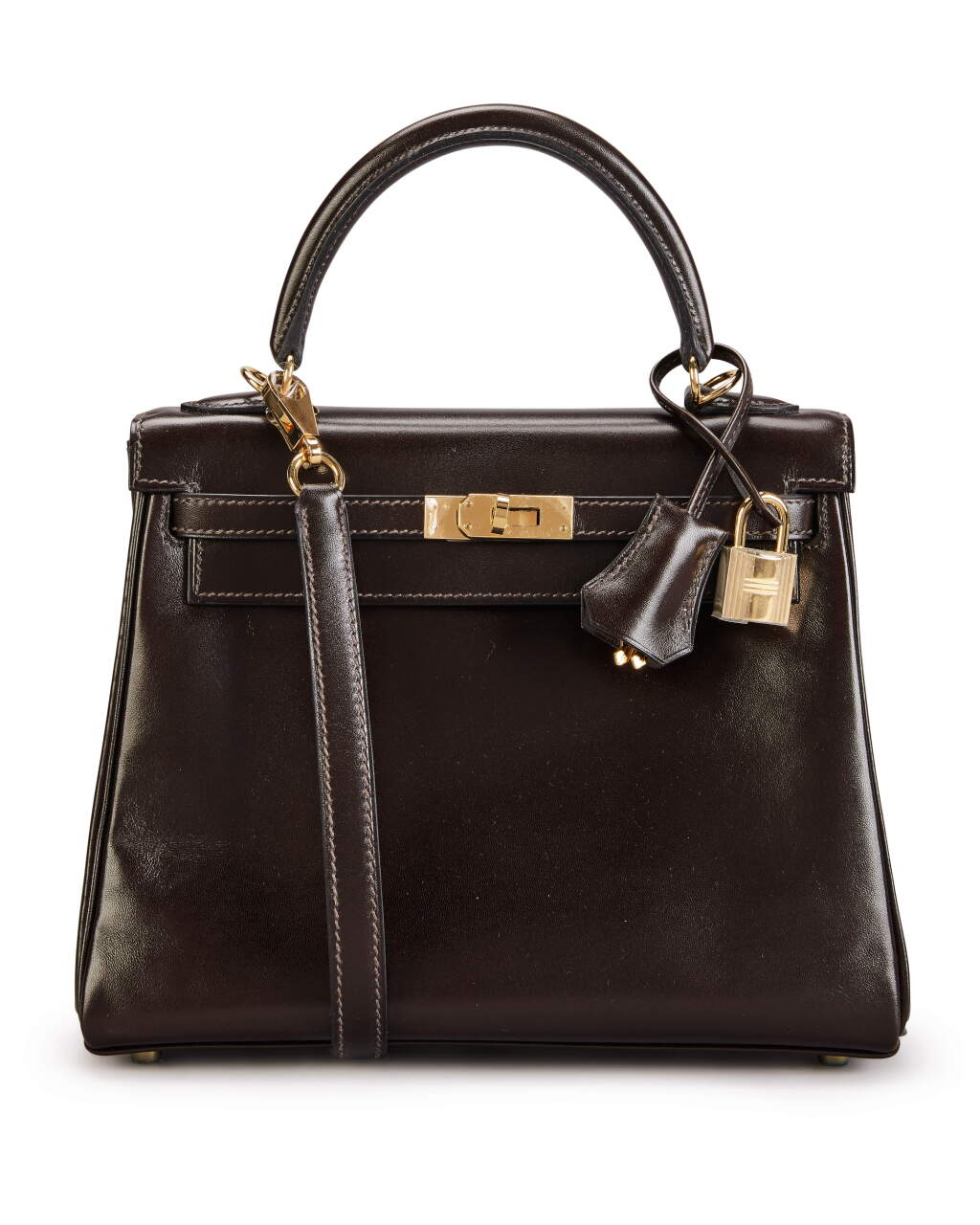 View full screen - View 1 of Lot 36. Chocolate Retourne Kelly 28cm in Box Calf Leather with Gold Hardware, 2008.