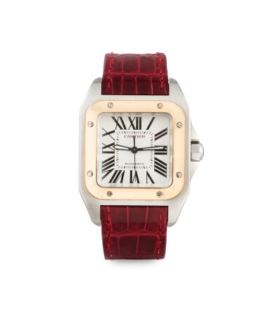 View full screen - View 1 of Lot 130. MONTRE BRACELET D'HOMME ACIER ET OR, "SANTOS 100" | MEN'S STAINLESS STEEL AND GOLD WRISTWATCH, 'SANTOS 100' .