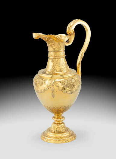 View full screen - View 1 of Lot 335. A probably Italian large gilt-bronze ewer, circa 1770 | Grande aiguière en bronze doré, probablement Italie, vers 1770.