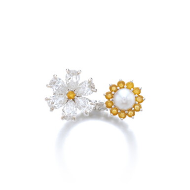 View full screen - View 1 of Lot 790. Cultured Pearl, Yellow Sapphire and Diamond 'Galon Fleuri Jaune' Ring.
