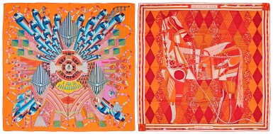 View full screen - View 1 of Lot 8483. Set of Two Multicolored Cashemere and Silk Shawl 140.