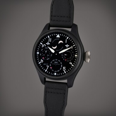 View full screen - View 1 of Lot 343. Reference IW5029-02 Big Pilot Top Gun | A ceramic automatic perpetual calendar wristwatch with moon phases and 7-day power reserve indication, Circa 2016.