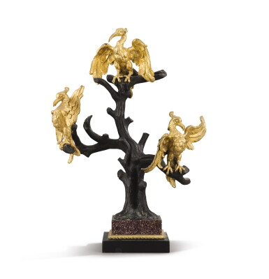 View full screen - View 1 of Lot 44. A patinated and giltbronze birds, early 19th century | Groupe en bronze patiné et bronze doré, début du XIXe siècle.