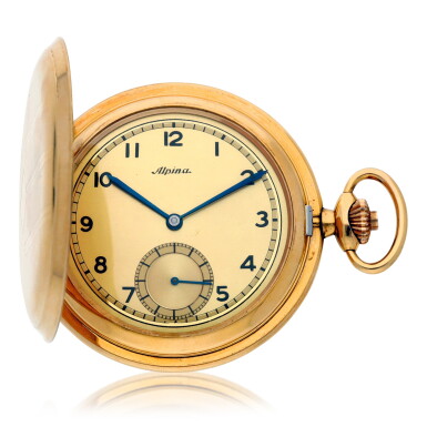 View full screen - View 1 of Lot 155. A slim gold-plated hunting cased keyless lever watch Circa 1935.