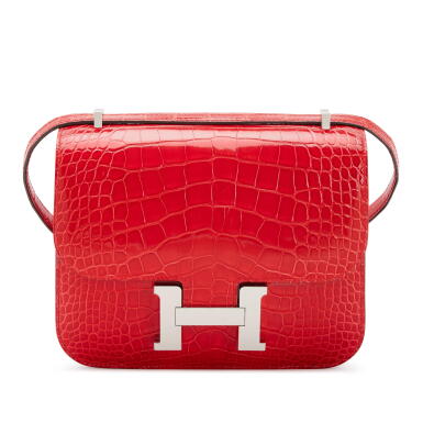 View full screen - View 1 of Lot 32. Rouge de Coeur Shiny Alligator Mini Constance 18 Palladium Hardware, 2019.