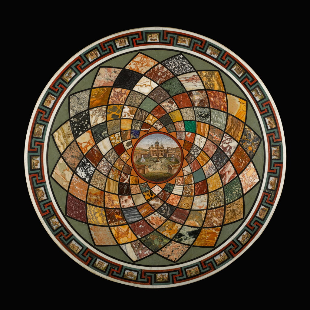 View full screen - View 1 of Lot 14. An Italian micromosaic and specimen marble table top, Rome, first half 19th century.