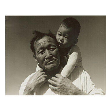 View full screen - View 1 of Lot 148. DOROTHEA LANGE | GRANDFATHER AND GRANDSON, JAPANESE RELOCATION CAMP, MANZANAR, CALIFORNIA.