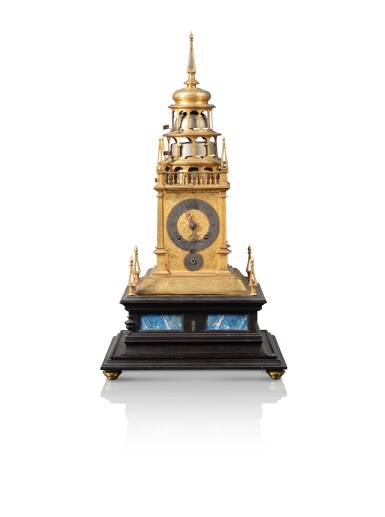 View full screen - View 1 of Lot 2. A gilt bronze table clock, Germany, probably Augsburg, partly 17th century Pendule de table en bronze doré, Allemagne, probablement Augsbourg, en partie du XVIIeme siècle.