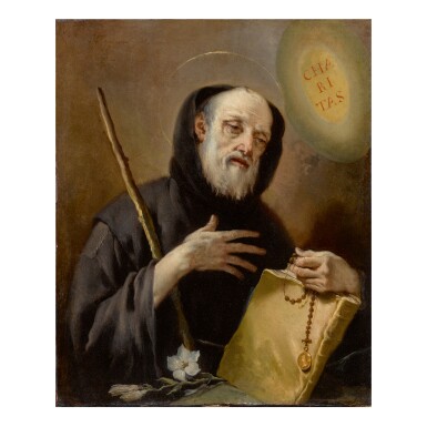 View full screen - View 1 of Lot 14. Sold Without Reserve | GIOVANNI BATTISTA TIEPOLO | ST. FRANCIS OF PAOLA HOLDING A ROSARY, BOOK, AND STAFF.