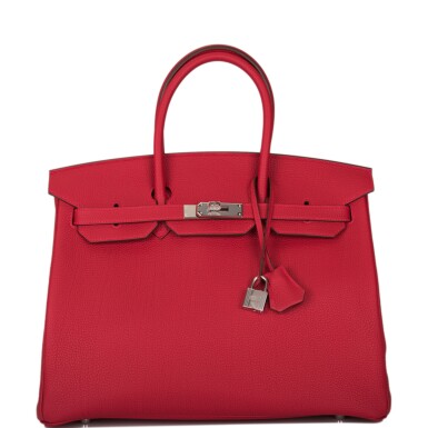View full screen - View 1 of Lot 56. HERMÈS | ROUGE VIF BIRKIN 35CM IN TOGO LEATHER WITH PALLADIUM HARDWARE.