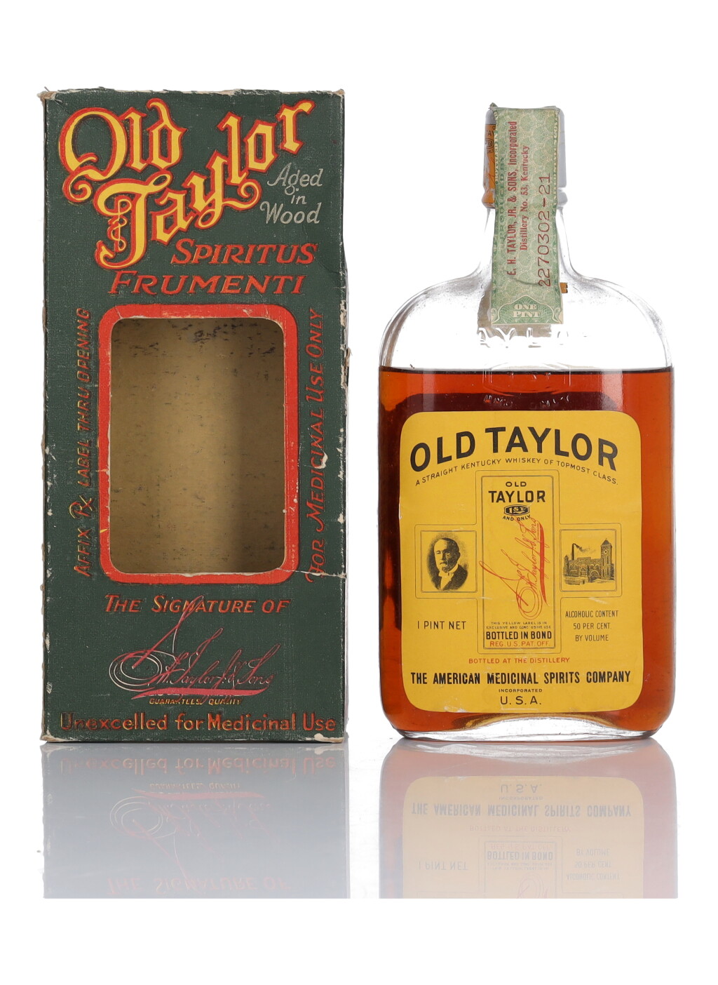 View full screen - View 1 of Lot 271. Old Taylor 100 Proof 1916 (1 Pint).