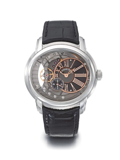 View full screen - View 1 of Lot 9. AUDEMARS PIGUET | MILLENARY, A STAINLESS STEEL AUTOMATIC SEMI-SKELETONIZED WRISTWATCH CIRCA 2010.