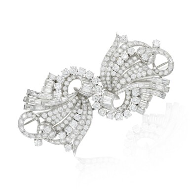 View full screen - View 1 of Lot 190. Diamond double clip brooch, 1950s.