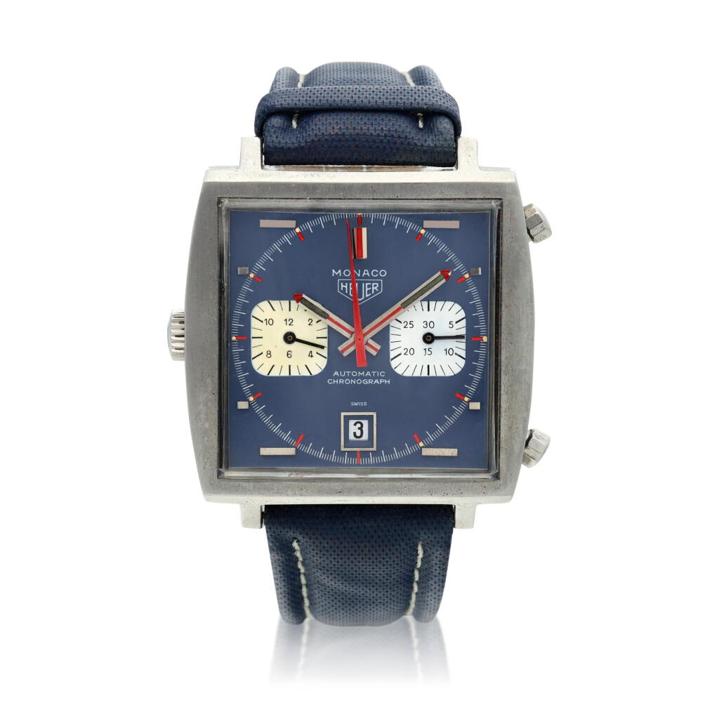 View full screen - View 1 of Lot 120. Reference 1133 Monaco A stainless steel automatic chronograph wristwatch with date, Circa 1970 .