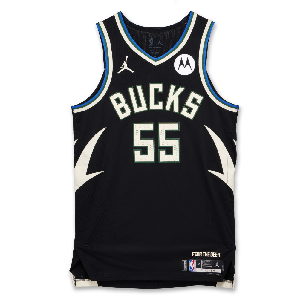 View full screen - View 1 of Lot 84. Delon Wright Milwaukee Bucks 2024-2025 Emirates NBA Cup Game Worn Statement Edition Jersey.