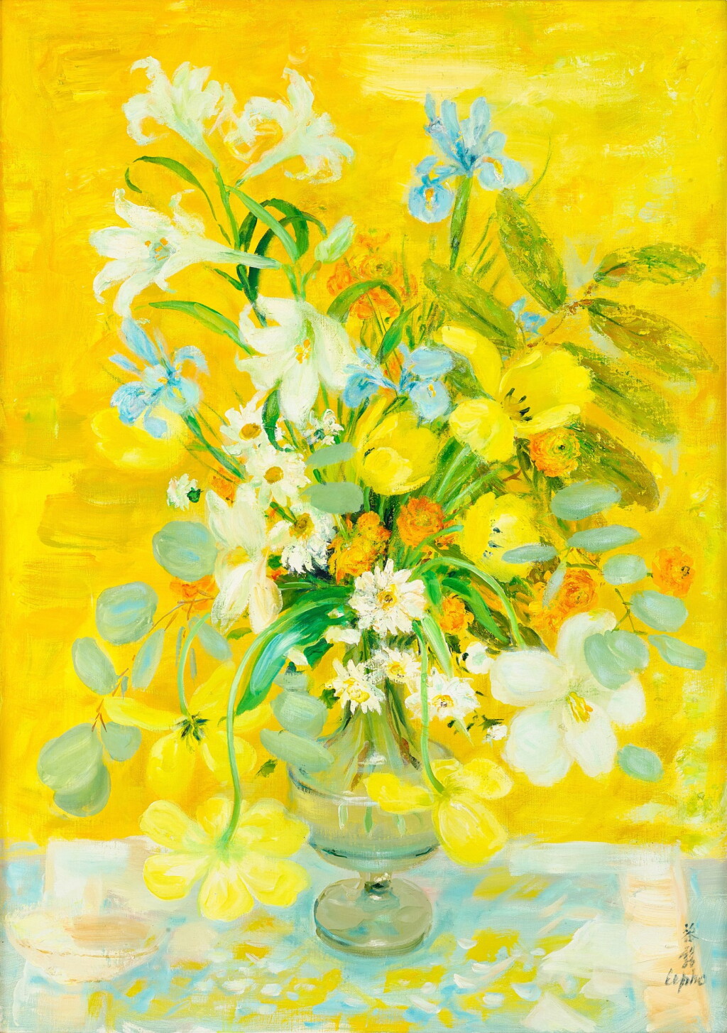 View full screen - View 1 of Lot 701. Le Pho 黎譜 | Fleurs: Iris, Lilies, Daisies and other Flowers in a vase 花卉: 花瓶裡的鳶尾花、百合花、雛菊和各種鮮花.