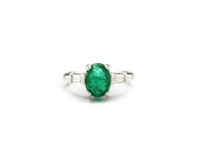 View full screen - View 1 of Lot 72. EMERALD AND DIAMOND RING.