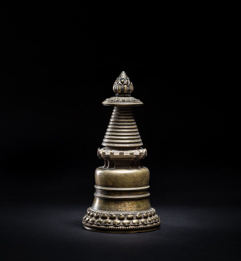 View full screen - View 1 of Lot 33. A bronze stupa, Tibet, 13th century.