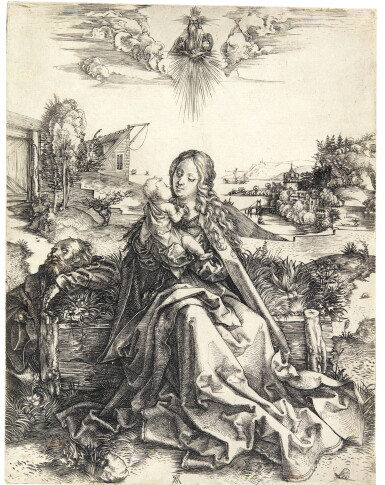 View full screen - View 1 of Lot 35. ALBRECHT DÜRER | THE HOLY FAMILY WITH THE BUTTERFLY (B. 44; M., HOLL. 42).