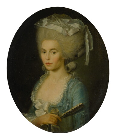 View full screen - View 1 of Lot 622. FRENCH SCHOOL, 18TH/19TH CENTURY | PORTRAIT OF A LADY, BUST LENGTH, WEARING A BLUE DRESS.