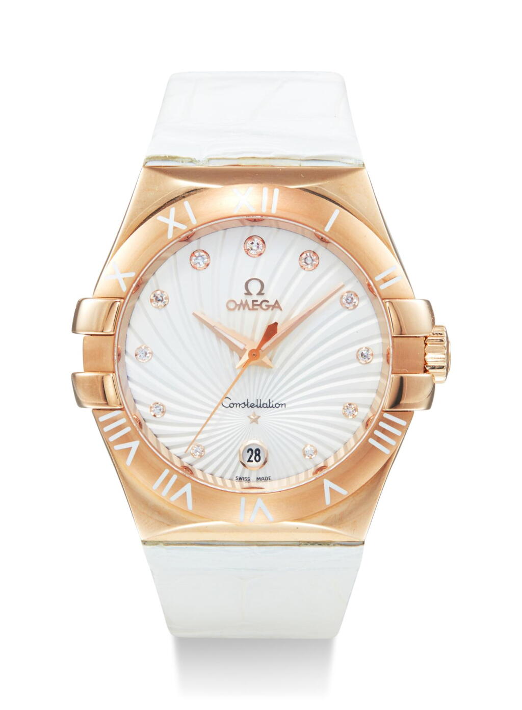 View full screen - View 1 of Lot 8009. OMEGA | CONSTELLATION, REFERENCE 123.53.35.60.52.001, A PINK GOLD AND DIAMOND-SET WRISTWATCH WITH DATE, CIRCA 2014.