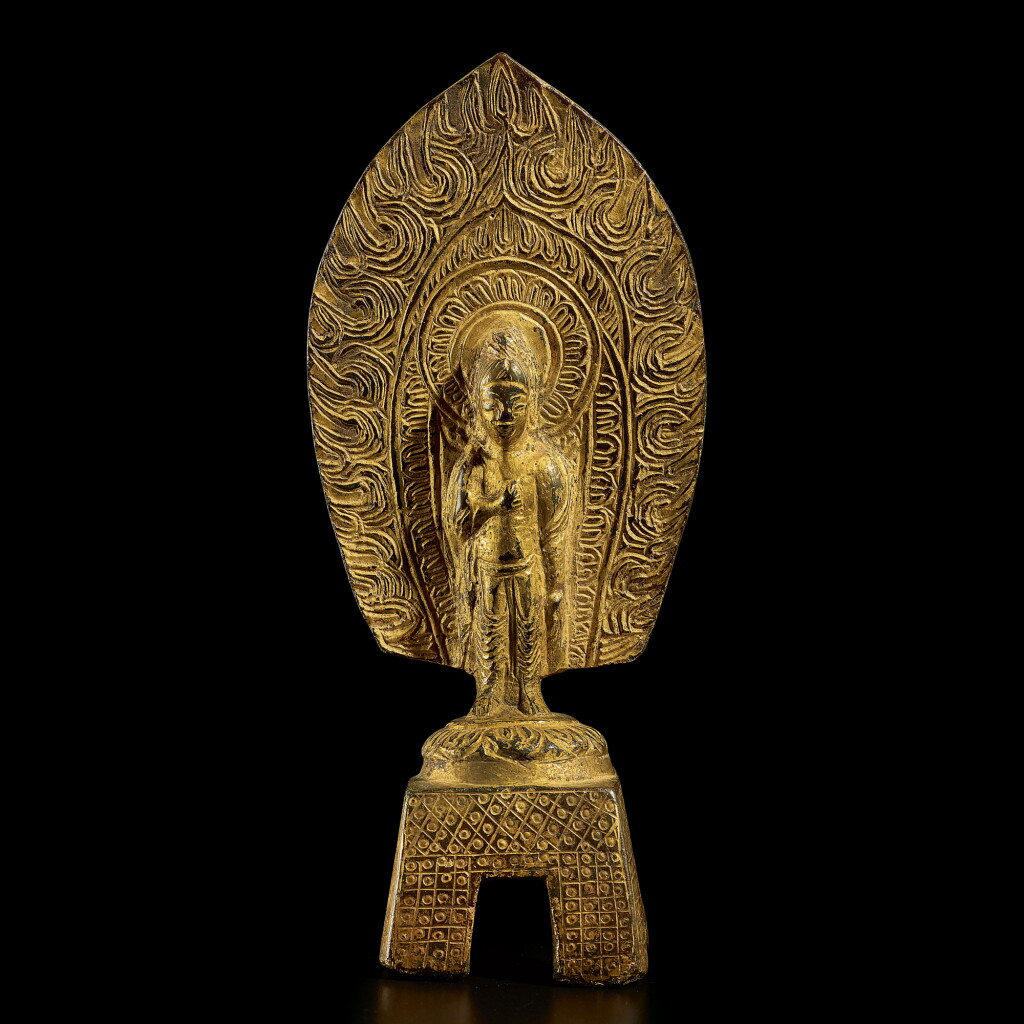 View full screen - View 1 of Lot 199. A gilt-bronze figure of Buddha, Northern Wei dynasty, dated Zhengshi fourth year, corresponding to 507 | 北魏正始四年(507年) 銅鎏金佛立像.