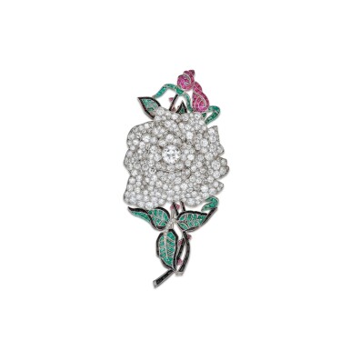 View full screen - View 1 of Lot 152. Diamond, Emerald, Ruby and Onyx Brooch, Paris.