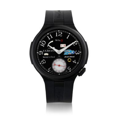 View full screen - View 1 of Lot 2086. Octa Sport Indy 500 | A limited edition blackened aluminum wristwatch with date, power reserve, day and night indication and INDY 500 logo, Made to commemorate French racing driver Jean Alesi’s participation in the Indianapolis 500, Circa 2012 | Octa Sport Indy 500 | 限量版黑色鋁金屬腕錶,備日期、動力儲備、晝夜顯示及INDY 500標誌,為紀念法籍賽車手Jean Alesi 參加 Indianapolis 500 而製,約2012年製.