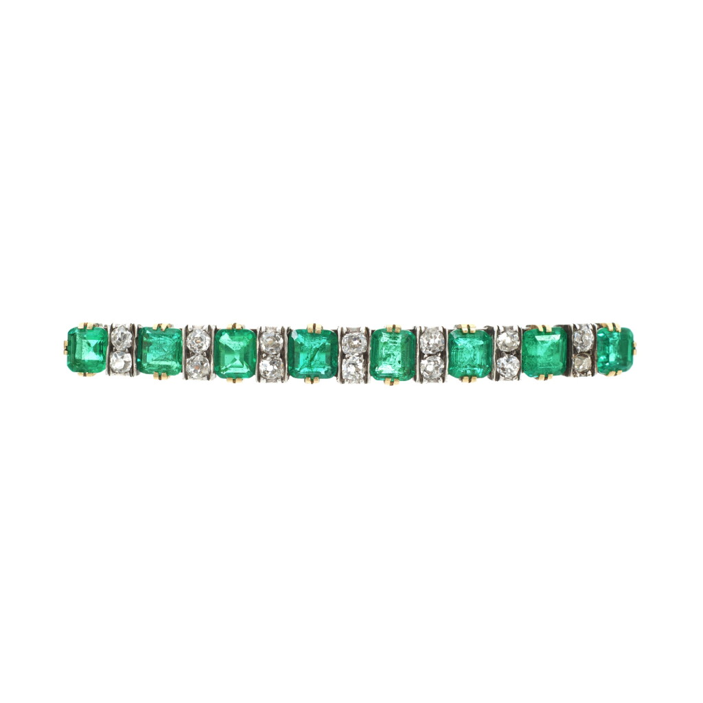 View full screen - View 1 of Lot 862. Emerald and diamond brooch.