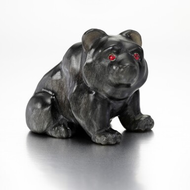 View full screen - View 1 of Lot 8. A FABERGÉ JEWELLED OBSIDIAN MODEL OF A BEAR CUB, ST PETERSBURG, CIRCA 1900.