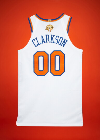 View full screen - View 1 of Lot 19. Jordan Clarkson New York Knicks 2026 NBA Finals Game Worn Association Edition Jersey | Game 1.
