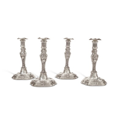 View full screen - View 1 of Lot 175. A Set of Four Large Victorian Silver Candlesticks, R & S Garrard & Co., London, 1888.