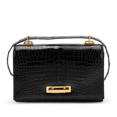 View full screen - View 1 of Lot 157. Vintage Black Porosus Crocodile Sac Quito II Gold Hardware, 1996.
