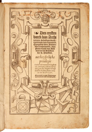 View full screen - View 1 of Lot 608. Serlio, Den eersten (-vijfsten) boeck van Architecturen, Antwerp, 1553, contemporary limp vellum.