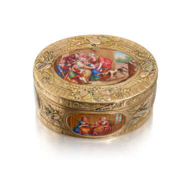 View full screen - View 1 of Lot 59. A Four-Colored Gold and Enamel Snuff Box, Daniel Marchand & Comp., Hanau, Circa 1765 .