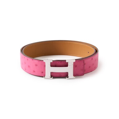 View full screen - View 1 of Lot 98. Rose Tyrien Ostrich Constance Belt Palladium Hardware, 2010.