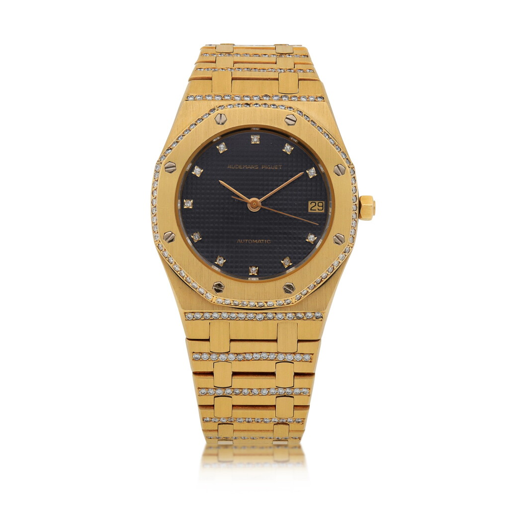 View full screen - View 1 of Lot 519. Royal Oak Yellow gold and diamond-set wristwatch with date and bracelet Circa 1985 | 愛彼 「Royal Oak」黃金鑲鑽石鍊帶腕錶備日期顯示,年份約1985.