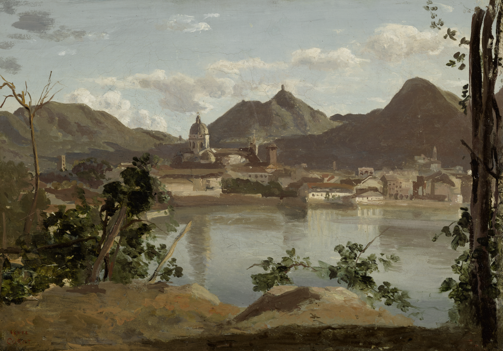 View full screen - View 1 of Lot 52. JEAN-BAPTISTE-CAMILLE COROT | THE TOWN AND LAKE AT COMO.