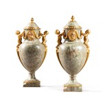 A pair of Louis XVI style gilt-bronze mounted marble vases, after a model by Pierre Adrien Pâris, with foundry stamp "SUSSE FRERES", 19th century