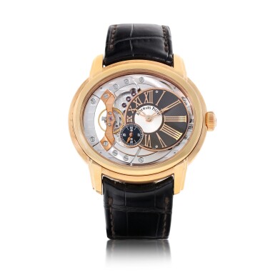 View full screen - View 1 of Lot 8010. Audemars Piguet | Millenary, Reference 15350OR.OO.D093CR.01, A pink gold semi-skeletonised wristwatch, Circa 2012 | 愛彼 | Millenary 型號15350OR.OO.D093CR.01 粉紅金半鏤空腕錶,約2012年製.